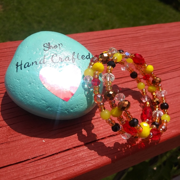 Glass Beaded Bracelet Red Chiefs Gold Love Handmade Taylor Swift Vibes Artisan - Picture 15 of 15